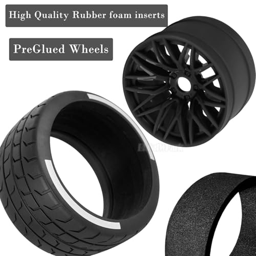 RC Wheels and Tires for 1/7 Felony 6S BLX,RC Highway Wheel Rubber Tires,4PCS RC Drift Car Highway Tires Road Soft Tires,Black - color: Black - (4pcs Highwaytires)