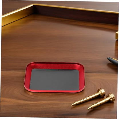 Abaodam Magnetic Rc Screw Tray Aluminum Alloy Screw Storage Plate with Red Metal Bowl for Model Aircraft and Car Parts Repair, 2pcs Set