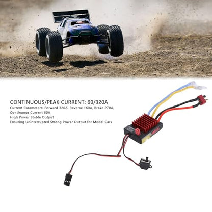 RC Brushed ESC, 60A ESC Water Proof Electronic Speed Controller with 320A Peak for 1/10 1/12 RC Car (T Plug)