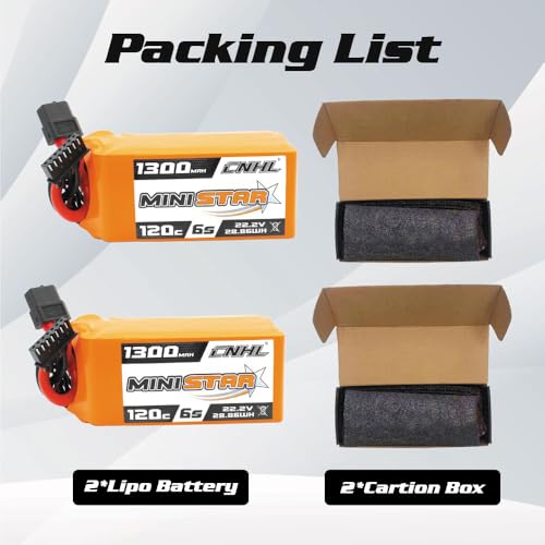 CNHL 1300mAh 6S Lipo Battery 22.2V 120C with XT60 Plug for FPV Racing RC Quadcopter Helicopter Airplane Drone(2 Packs)