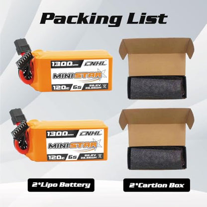 CNHL 1300mAh 6S Lipo Battery 22.2V 120C with XT60 Plug for FPV Racing RC Quadcopter Helicopter Airplane Drone(2 Packs)