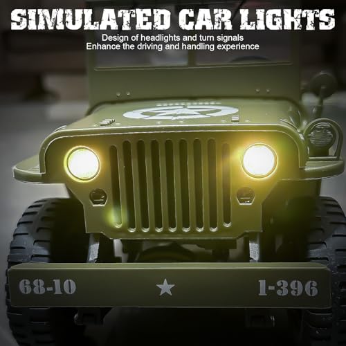1/10 Scale RC Military SUV, Remote Control 4WD Off-Road Vehicle with Alloy Frame Chassis, with Winch, Army Vehicle with Opening Hood and Folding Windshield, 2 Batteries - color: Rc Car + Winch + 2 Battery