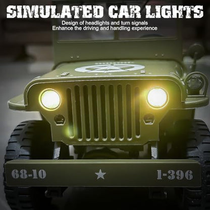 1/10 Scale RC Military SUV, Remote Control 4WD Off-Road Vehicle with Alloy Frame Chassis, Army Vehicle with Opening Hood and Folding Windshield, 2 Batteries - color: Rc Car +2 Battery