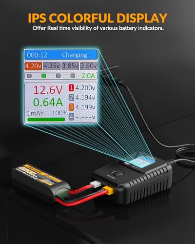 50W LiPo Balance Charger, 5A 2-4S RC Battery Charger Discharger for 2S 3S 4S LiPo/LiHV/Life Battery Smart Hobby Charger (M450)