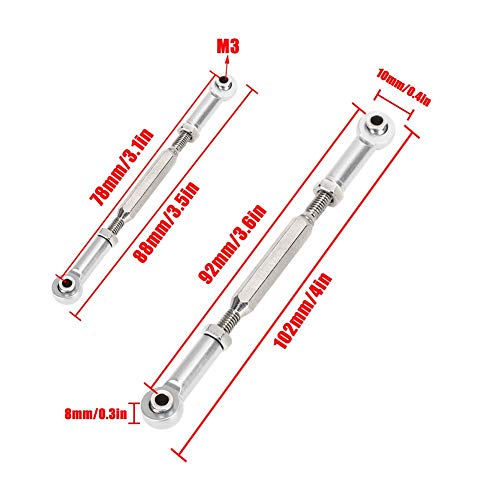Dilwe RC Car Push Rod,1/10 RC Car Aluminum Alloy Turnbuckle Rod Linkage with Adjustable Length, 88-104mm(Silver)