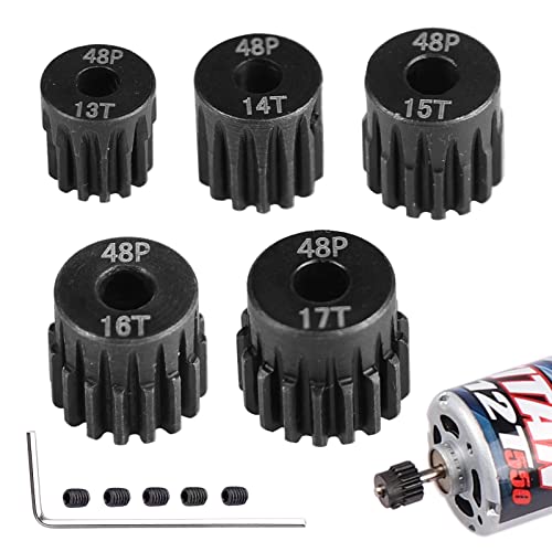 AIMROCK 5-Pack 48P RC Motor Pinion Gears Set: 13T 14T 15T 16T 17T Upgrade Parts for 1/10 RC Car 3.175mm Shaft Motor - size: 13T 14T 15T 16T 17T
