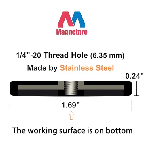 Magnetpro 4 Pieces Strong Rubber Coated Mounting Magnets 30 LB | Anti-Scratch & Anti Corrosion, Over 30 LB Adhesive Power, 1/4"-20 Stainless Steel Thread Hole with Bolts, For PTZ, Camera - size: 30LB - 1/4"-20 Female SS