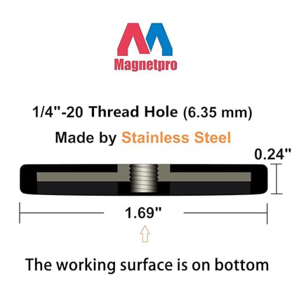 Magnetpro 4 Pieces Strong Rubber Coated Mounting Magnets 30 LB | Anti-Scratch & Anti Corrosion, Over 30 LB Adhesive Power, 1/4"-20 Stainless Steel Thread Hole with Bolts, For PTZ, Camera - size: 30LB - 1/4"-20 Female SS