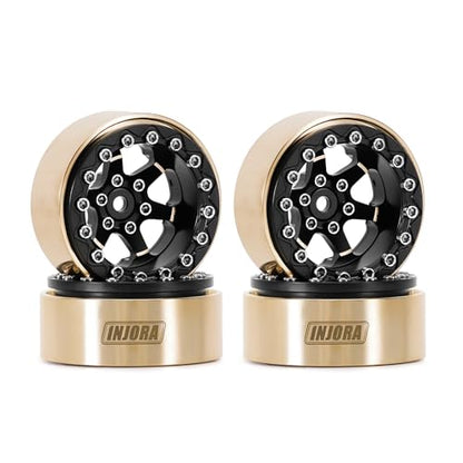 INJORA 1.3" Black Brass -5.25mm Offset Beadlock Wheel for 1/24 1/18 RC - color: Black Brass