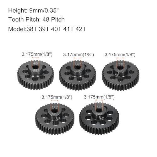 48 P Steel Pinion Gear Set 38T 39T 40T 41T 42T for 3.175 mm Shaft Hardened Steel Pinion Gear with Screws and Hexagonal Wrench for RC Car Motor