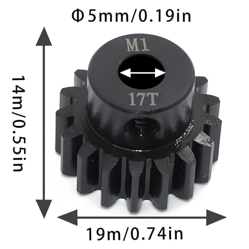 Steel Mod1 5mm Pinion Gear 1PCS, 11-28T M1 Pinion Gear Metal Hardened Steel Fit 5mm RC Motor Shaft with 3.175mm Coupler Compatible with 1/5 1/6 1/8 1/10 1/14 RC Brushless Brush Motor (17T) - size: 17T