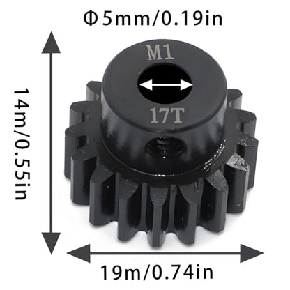 Steel Mod1 5mm Pinion Gear 1PCS, 11-28T M1 Pinion Gear Metal Hardened Steel Fit 5mm RC Motor Shaft with 3.175mm Coupler Compatible with 1/5 1/6 1/8 1/10 1/14 RC Brushless Brush Motor (17T) - size: 17T