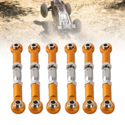 Tbest RC Pull Rod, 6Pcs Adjustable Servo Links Tie Rod Aluminum Alloy Turnbuckle Rod Linkage Set for RC Hobby Car Model(Gold)