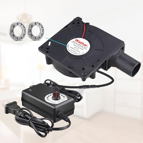 Wathai 120mm x 32mm Small Blower Fan 12V with AC 110V 120V Variable Speed | Dual Ball variable speed blower squirrel cage fan blower for waste oil burner BBQ Smoker DIY Cooling Projects - style: 12032 110V-240V