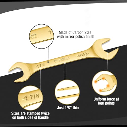 DURATECH Super-Thin Open End Wrench Set, SAE, 8-Piece, 1/4" to 1-1/16" | Slim Wrench Set, Titanium Plating, Rolling Pouch - color: Gold, size: SAE