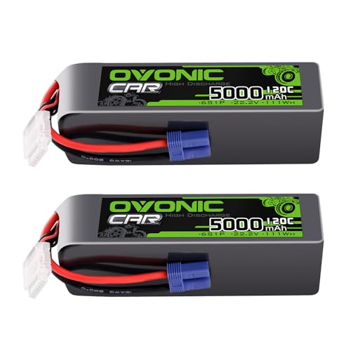 OVONIC 6S LiPo Battery 22.2V 5000mAh 120C with EC5 Plug for RC Car RC Truck Airplane Helicopter Boat Car Racing RC Hobby (2 Packs)