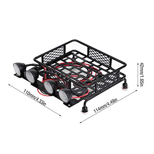 Small Size Roof Rack Luggage Carrier with LED Light Round, RC Roof Rack for Axial SCX10 1/10 RC Car, Metal RC Roof Rack with 4 LED Lights, Lightweight and Durable Accessory for RC (2 White 2)