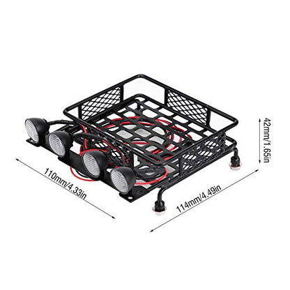RC Car Roof Rack,Small Size Roof Rack Luggage Carrier with LED Light Round for Axial SCX10 1/10 RC Car