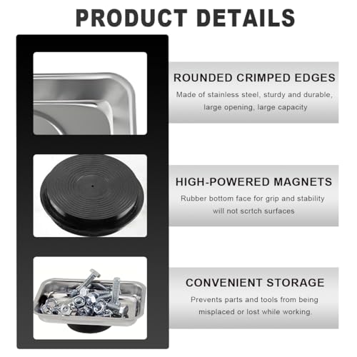 Wevdn 2 PCS Magnetic Tray Holders, 2.5"×3.6" Stainless Steel Square Magnetic Parts Tray Set, Heavy Duty Thickened Tray Bowl for Screws Bolts Nuts Metal Parts, Magnetic Tray for Mechanic's - size: M-Rectangular