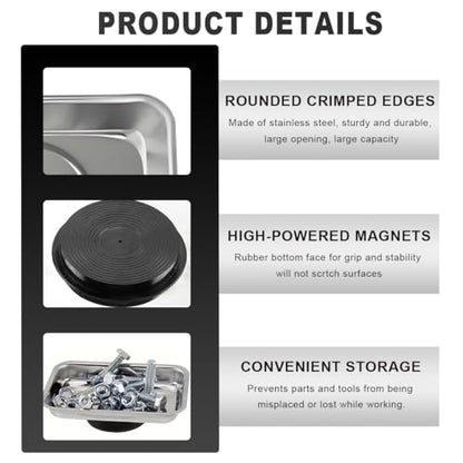 Wevdn 2 PCS Magnetic Tray Holders, 2.5"×3.6" Stainless Steel Square Magnetic Parts Tray Set, Heavy Duty Thickened Tray Bowl for Screws Bolts Nuts Metal Parts, Magnetic Tray for Mechanic's - size: M-Rectangular