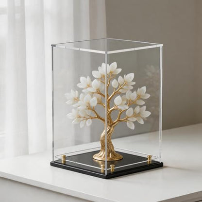 Acrylic Display Case with Raised Shelf, Clear Display Box with Black Base & Gold Standoffs, Dustproof Showcase for Collectibles, Figures, Model Cars – Easy Assembly (8×8×12 Inch) - size: 8"L x 8"W x 12"H