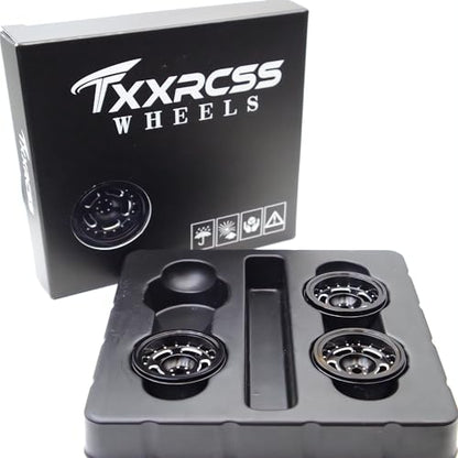 RC 1.0 Beadlock Wheels Offsets -2 Aluminum Rims for AX24 1/18 TRX4M All 1/24 Scale SCX24 Deadbolt RC Crawler Car Wheels Upgrades 4P (Black) - color: Black