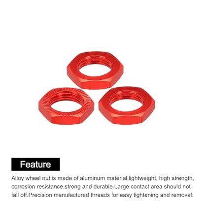 MECCANIXITY Aluminum 17mm RC Wheel Nut Thread M12x1.0mm Hex Wheel Nuts RC Wheel Nut for 1/8 RC Model Car Trucks Off Road Car Upgraded Parts Pack of 4(Red) - color: Red