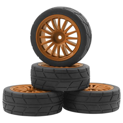4Pack Vgoohobby OD70mm RC 1/10 On Road Rubber Tires w/Plastic Wheel Rims 12mm Hex Compatible with HSP HPI Redcat Tamiya Traxxas Kyosho 1/10 RC On Road Racing Touring Car (Brown) - color: Brown