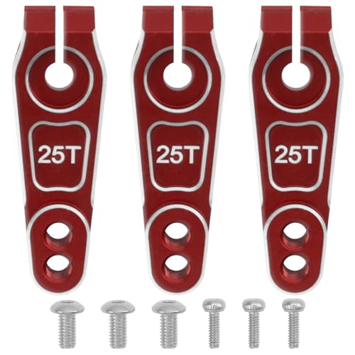 ShareGoo 3Pcs Metal 25T Servo Horn 25 Teeth Steering Servo Arm M3 Threads Compatible with Futaba Savox Power HD HSP Servos Motor Fit for 1/8 1/10 RC Off Road Crawler Drift Car Boat (Red) - color: Red