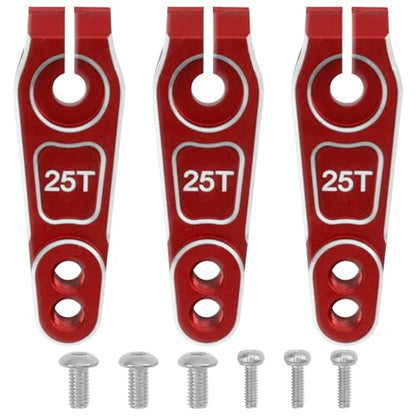 ShareGoo 3Pcs Metal 25T Servo Horn 25 Teeth Steering Servo Arm M3 Threads Compatible with Futaba Savox Power HD HSP Servos Motor Fit for 1/8 1/10 RC Off Road Crawler Drift Car Boat (Red) - color: Red