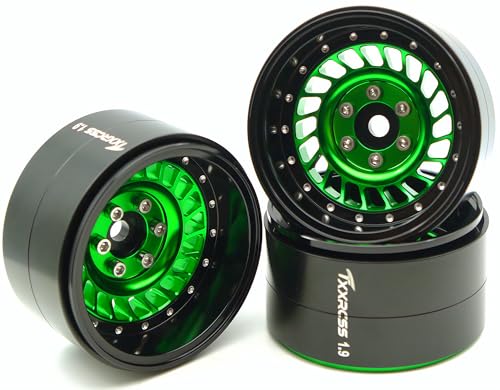 Super Heavy Rc 1.9 Beadlock Wheels Offsets -10mm Rims for 1/10 RC Crawler (Green) XX - color: Green