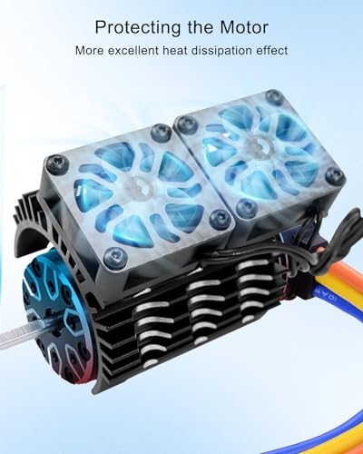 RC Motor Cooling Fan Fit for 1/8 RC 40mm Brushless Motor 4068 4076 4082 4092, 27000RPM RC Car Fan Double Motor Heatsink with Metal Cover 8.4V 1.5A