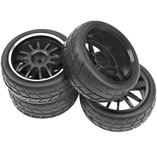 OD 2.55" Rubber Tires & Metal Wheel Rims 12mm Hex Hub Compatible with HSP Tamiya HPI Kyosho 1/10 On-Road Touring Car WLtoys 1/14 144001 Traxxas 1/16 Slash 1/18 A959B RC Buggy (Black) - color: Black
