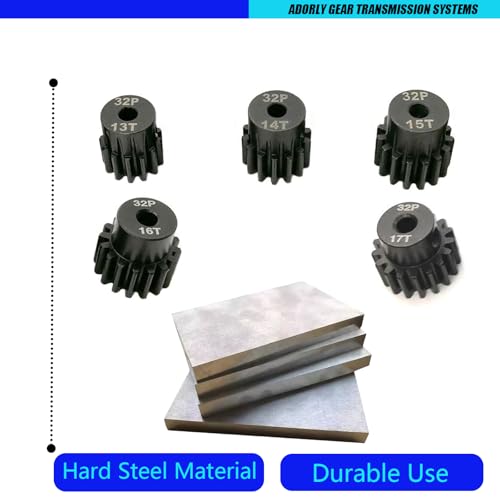 32P 5mm Pinion Gear Set 13T 14T 15T 16T 17T with Hex Key for Arrma 4s 3s Bigrock Grantie Senton Typhon Vorteks Kraton Mojave Outcast Fury Quake Upgrades Parts