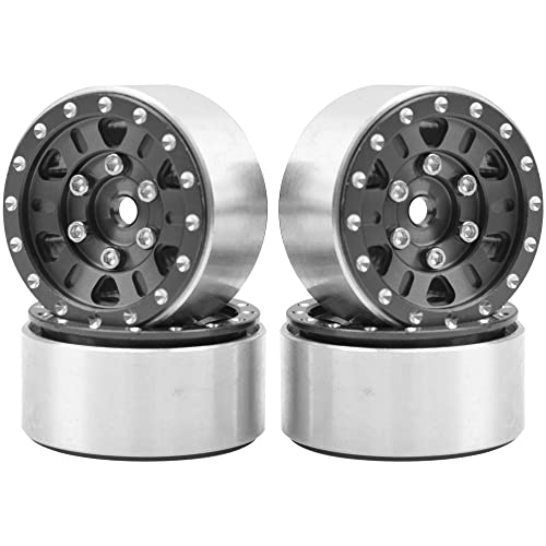 4Pack HIRCQOO 1.0" SCX24 Beadlock Wheels Rim 7mm Hex Wheel Rims Compatible with Axial 1/24 AXI90081 AXI00002V2 C10 Gladiator RC Micro Beadlock Wheels Crawler Car (Black) - color: Black