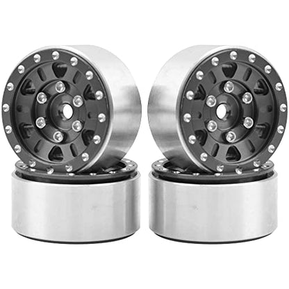4Pack HIRCQOO 1.0" SCX24 Beadlock Wheels Rim 7mm Hex Wheel Rims Compatible with Axial 1/24 AXI90081 AXI00002V2 C10 Gladiator RC Micro Beadlock Wheels Crawler Car (Black) - color: Black