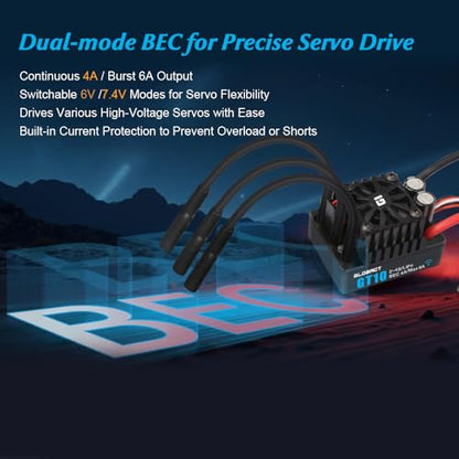 GLOBACT GT10 120A Brushless ESC 2-4S Lipo for Traxxas Arrma Big Rock LOSI | Built-in Bluetooth, Waterproof , Sensorless Electronic Speed Controller, 1/10 RC Truck Upgrades