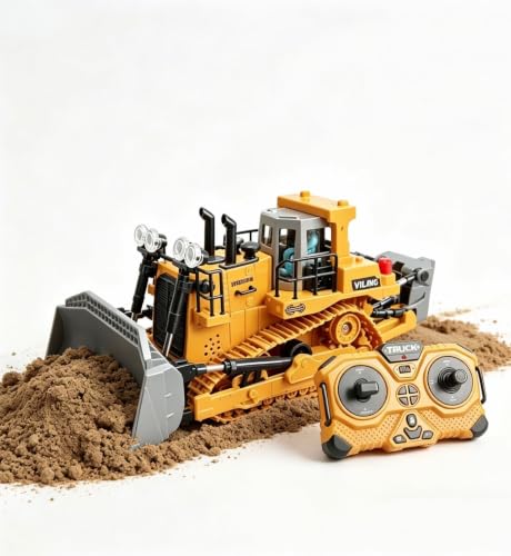 RC Bulldozer Tracked Construction Vehicle Toy for Boys | 9-channel control, LED lights & engine sound, thick tracked chassis for sand, lawn & mud, great birthday gift for boys - color: Rc Bulldozer