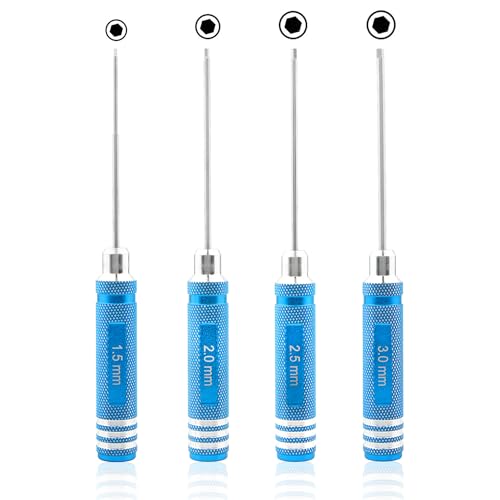 4 Pieces Hex Screw Driver Set 1.5mm 2.0mm 2.5mm 3.0mm Allen Wrench Keys Screwdriver Kit RC Repair Tools for Traxxas RC Car Drone Multi-Axis Helicopter Arrma Axial Losi Redcat Racing (Blue) - color: Blue