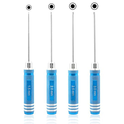 4 Pieces Hex Screw Driver Set 1.5mm 2.0mm 2.5mm 3.0mm Allen Wrench Keys Screwdriver Kit RC Repair Tools for Traxxas RC Car Drone Multi-Axis Helicopter Arrma Axial Losi Redcat Racing (Blue) - color: Blue