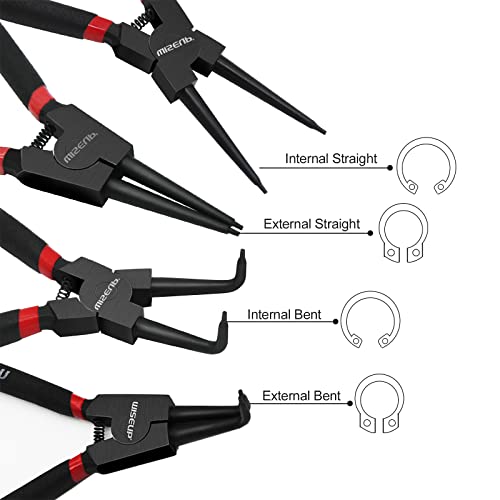 WISEUP 4PCS Snap Ring Pliers Set With 225pcs Retaining Ring Set - color: Circlip Pliers Set With Snap Rings, size: 7 inch