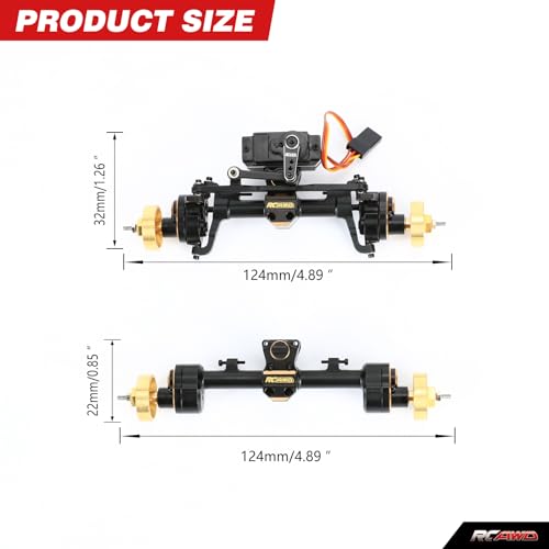 RCAWD 12mm Widen & 30% Upgrades 12T Gear SCX24 Portal Axle Set 160g & Brass Weights Hex, Shell & 8g RC Servo & Servo Mount for Bronco C10 Deadbolt Wrangler JLU CRC JT Gladiator Dodge Power Wagon