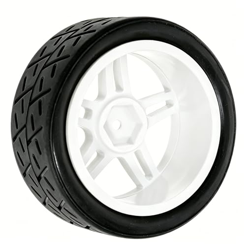 1/10 RC Rally Street Tires OD 65mm with 12mm Hex Hard Plastic Wheels for 1:10 1/12 On Road Drift Touring Car Tamiya TT01 TT02 Traxxas XV02 XV01 TA06 HPI KYOSHO PTG2 A959 4PCS (White) - color: White