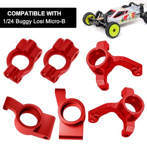 OGRC Aluminum Alloy Steering Knuckles, Caster Blocks C Hubs and Rear Hubs for 1/24 Losi Micro-B Buggy Upgrade Parts (Red) - color: Red