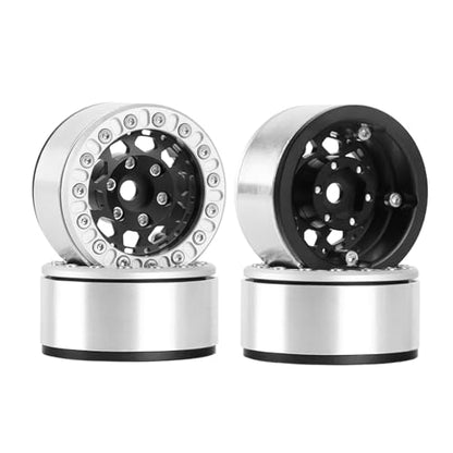 4PCS 1.55 Inch Aluminum Alloy Metal 10Holes Beadlock Wheel Rim Hubs Replacement Accessory for Tamiya AX90069 D90 TF2 CC01 CC02 1/10 RC Crawler Car Upgrade Parts(B-Silver+Black) - color: B-Silver+Black