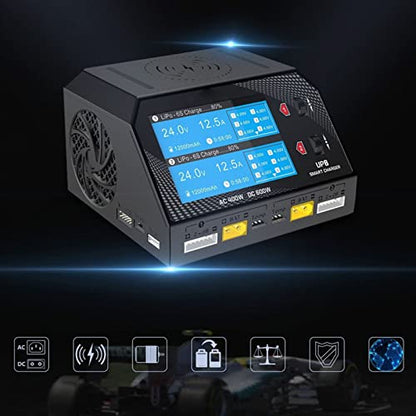UP8 AC 400W DC 650W Dual Channel Lithium Battery Balance Charger Discharger Drone Lipo Battery Balance Charger Discharger US Plug 100‑240V