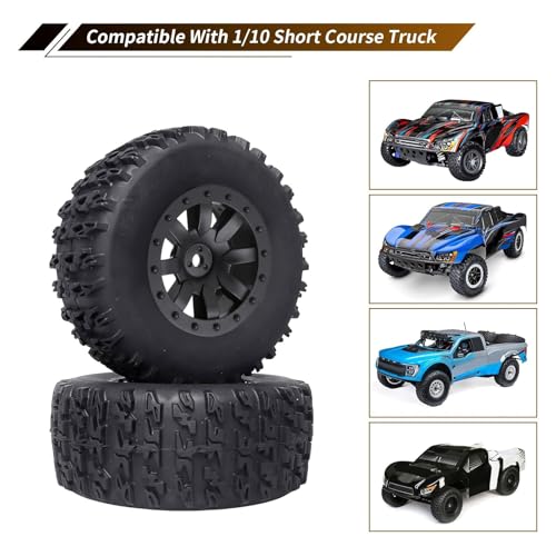 Pre-Glued 1/10 RC Short Course Truck Tires and Wheels Set 12mm Hex for Traxxas Slash 4x4 BL-2S 2WD Redcat Blackout SC Losi SCT Team Associated SC10 HPI, with Foam Inserts (Type 1) - style: Type 1