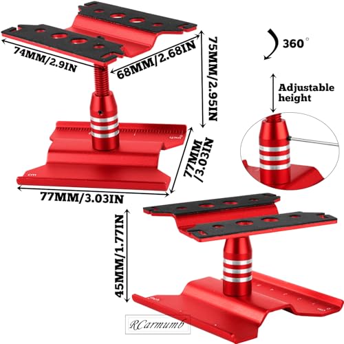2-Pack RC Work Stand Bundle for 1/18 1/24 1/30 1/32 TRX4M K10 SCX24 FCX24 K5 AX24 SCX30 Ascent-32, 360° Rotating Display Stand & Height Adjustable Lift Table w/ 4 Pcs Jack Stands,Red & Black w/Green - color: Black&red&green(1set)
