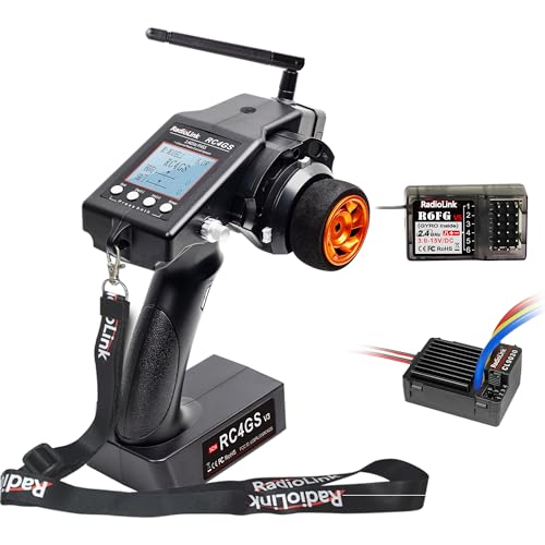 Radiolink RC4GS V3 RC Transmitter, R6FG Receiver and Cool 9030 ESC Combo 5 Channels 2.4GHz Surface Remote Controller TX, Gyro RX, 90A Brushed ESC/BEC, 30 Models Strorage for Crawler, Buggy, Car, Boat
