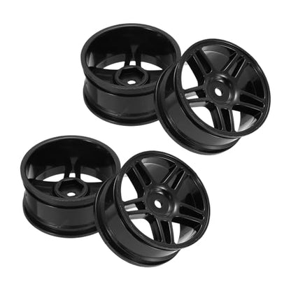 MECCANIXITY 4Pcs RC Car Wheel Rims, 52mm Diameter 5-Star Hole Black Plastic Wheel Rims Hex Hub for HSP 1:10 RC Drift Racing Touring Car